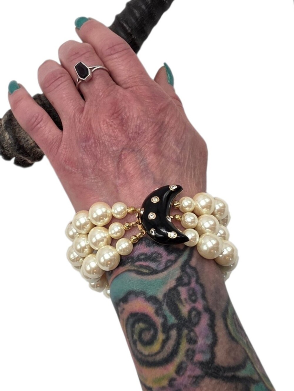 Vintage Carolee Crescent Moon Faux Pearl 3 Strand Bracelet 80s 90s